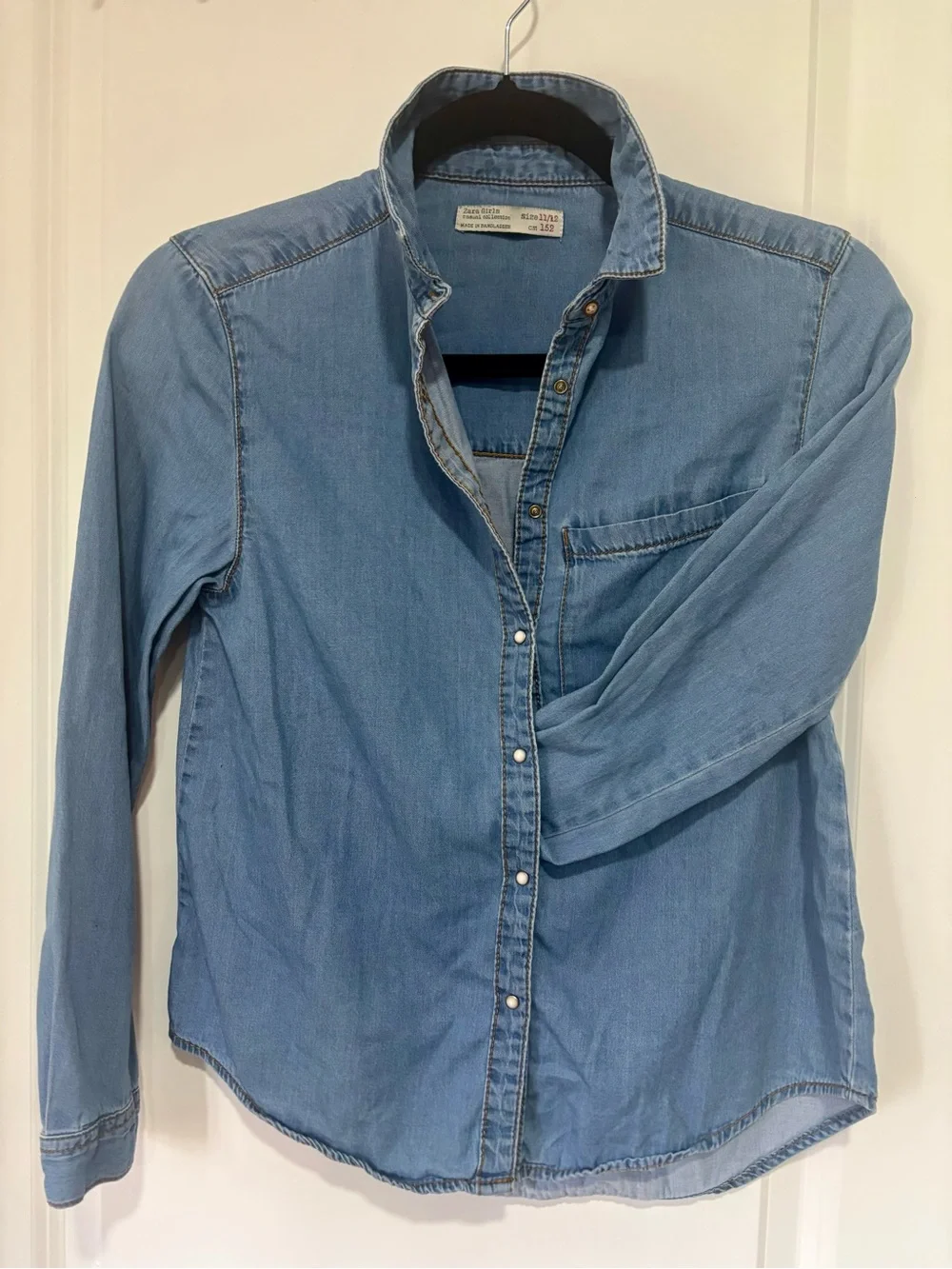 Zara Girls Long Sleeve Snap Front Denim Shirt Size 11/12